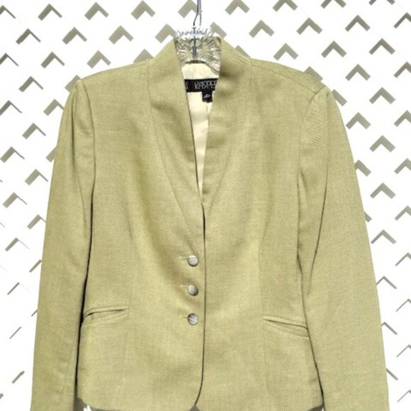 KASPER LIGHT GREEN SUIT SKIRT SET WITH POCKETS AND RUFFFLED HEM - Picture 3 of 4